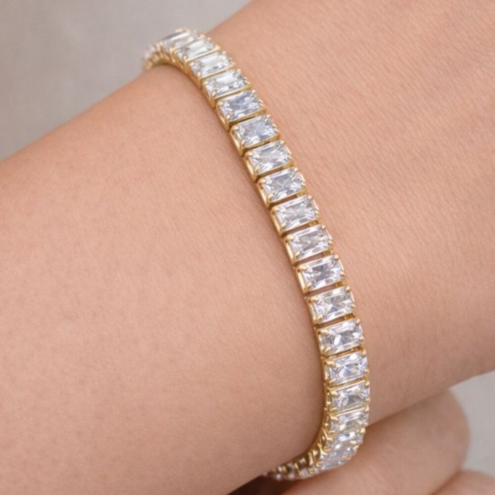 Slider Tennis Bracelet Gold Overlay‎ Made with Swarovski Baguette Crystals